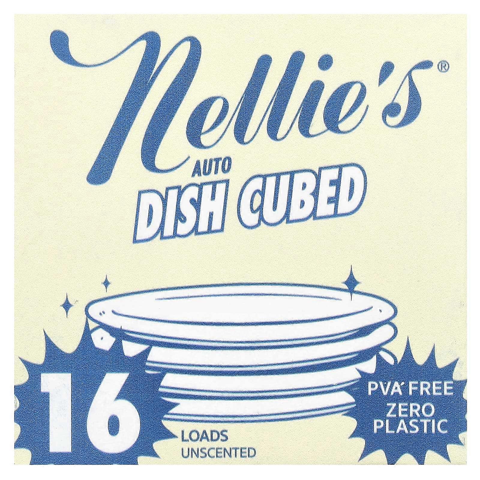 Nellie's, Auto Dish Cubed, Unscented, 16 Cubes, 2-Pack