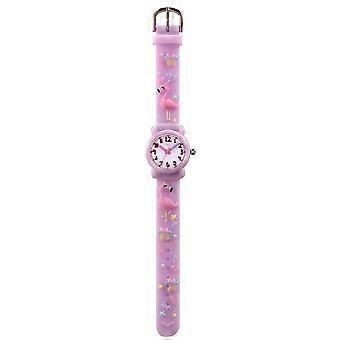 1pc Cartoon 3D Kids Watch Waterproof Watch Flamingo Pattern Wristwatch for Kids Children (Light Purple)