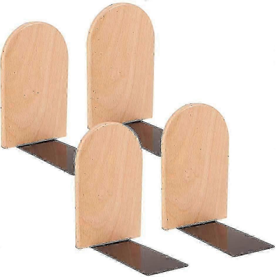 Wooden Bookends, 4-Pack, L-Shaped, Space-Saving, Stable and Practical