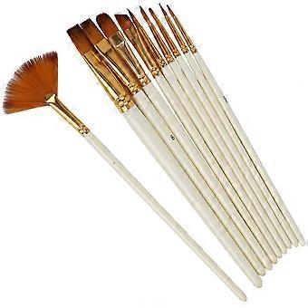 10Pcs Pinsel Nylon Haar Holz Stange Fan Form Aquarell Malerei Kunst Liefert