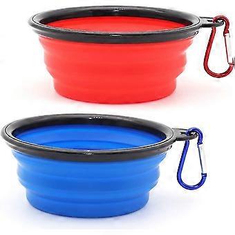 2 Pieces Dog Bowls Foldable Travel Bowl, Leak-proof Dog Bowl With Mountaineering Carabiner For Cats, Dogs And Pets For Water And Food (350ml, Blue And