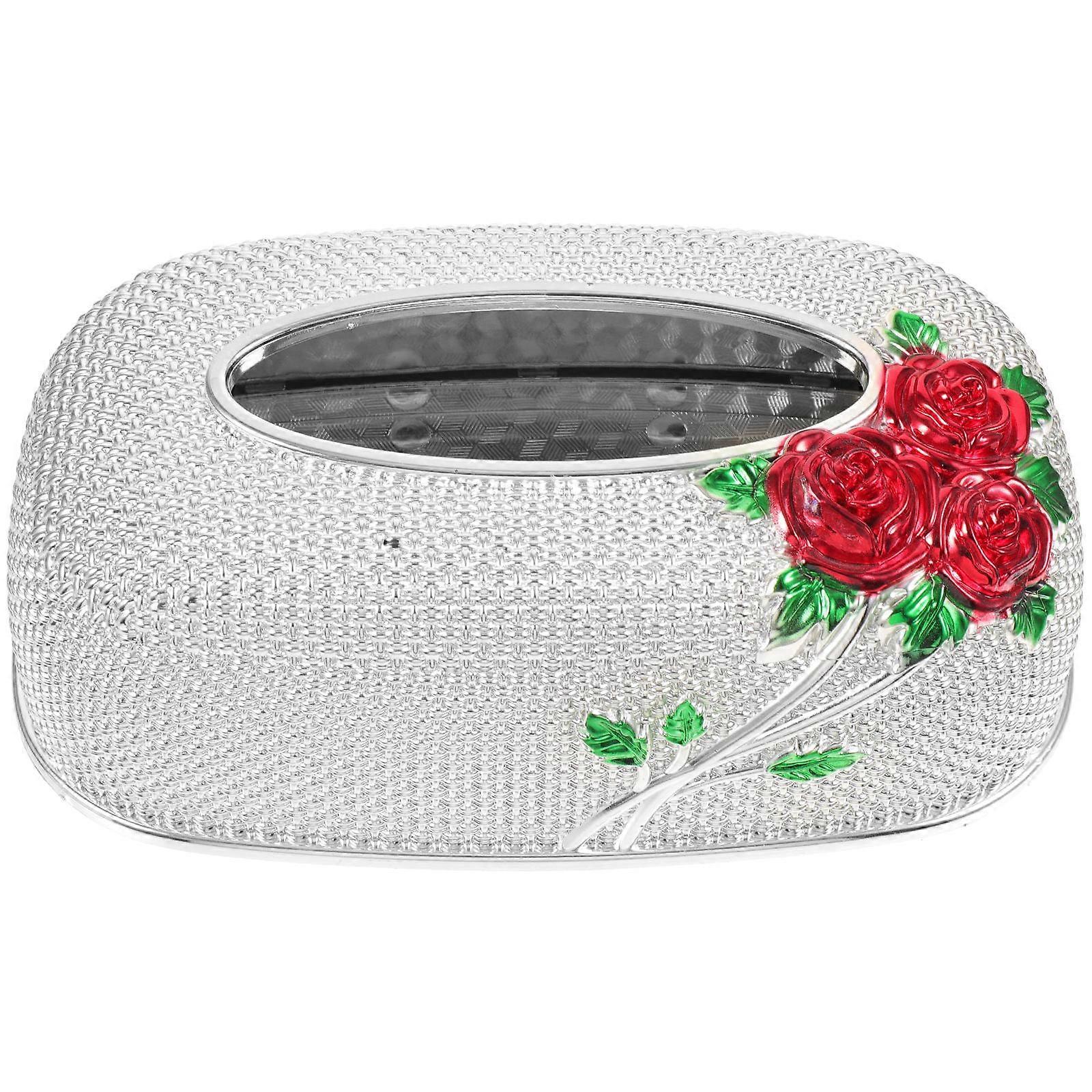 Paper Towel Box Rose Pattern Tissue Storage Case for Decor