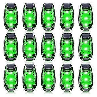 15 stuks groene knipperende LED-stroboscooplampjes met clipbevestiging voor goede zichtbaarheid, geschikt voor fietsers, hardlopers en wandelaars.