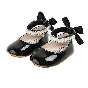 Baby Girls Princess Shoes Soft PU Leather Pearls Non-slip Bottom First Walker Shoes Toddler Shoes