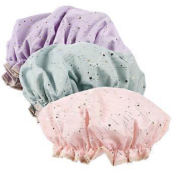 3Pcs Double-layer Bathing Caps Waterproof Shower Caps Portable Bath Caps Hair Bonnets