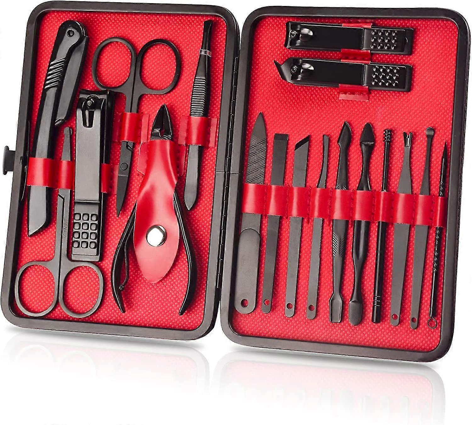 Set manicure da 18 pezzi (nero e rosso)
