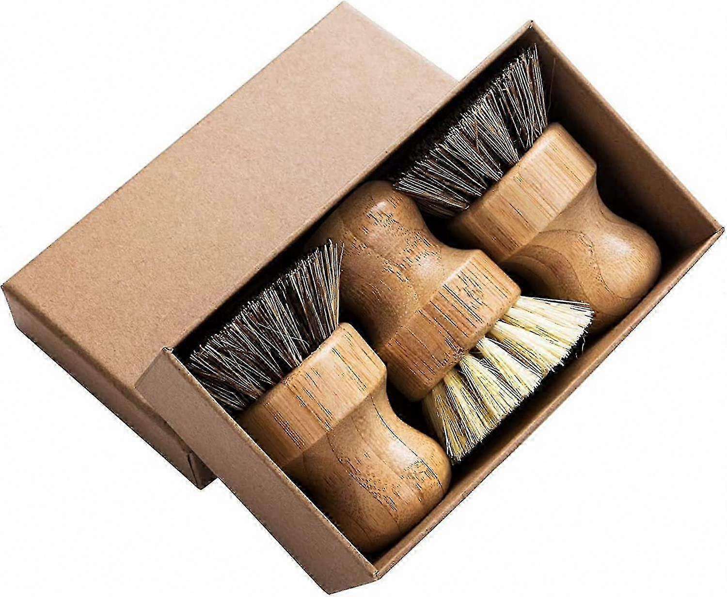 Durable Natural Mini Dish Brush, 3-Pack Scrubber Cleaning Kit