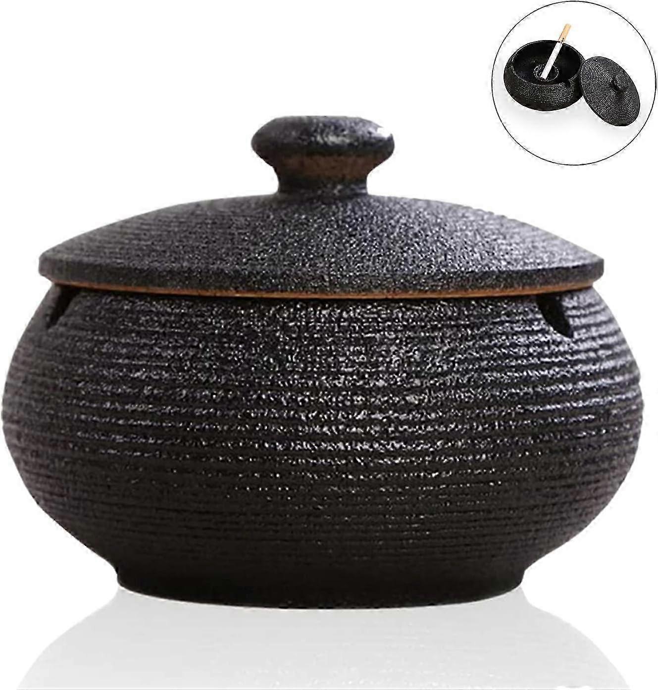 Granular-Glaze Ceramic Ashtray with Lid