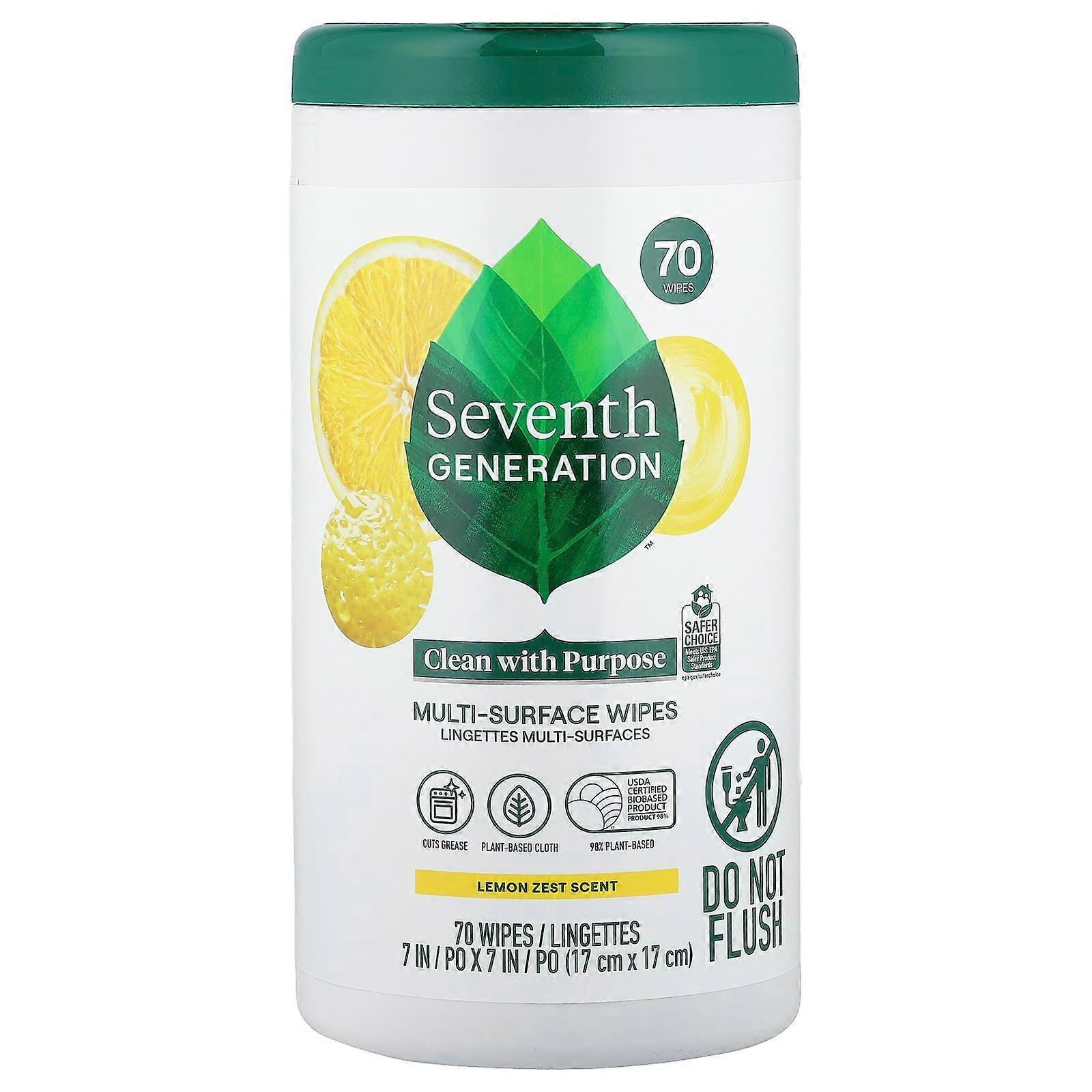 Seventh Generation, Multi-Surface Wipes, Lemon Zest, 70 Wipes