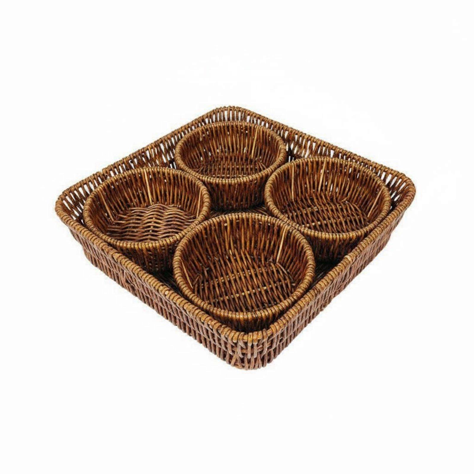 4 Compartment Snack Serving Platter Multi-Section Design Woven Serving Tray with