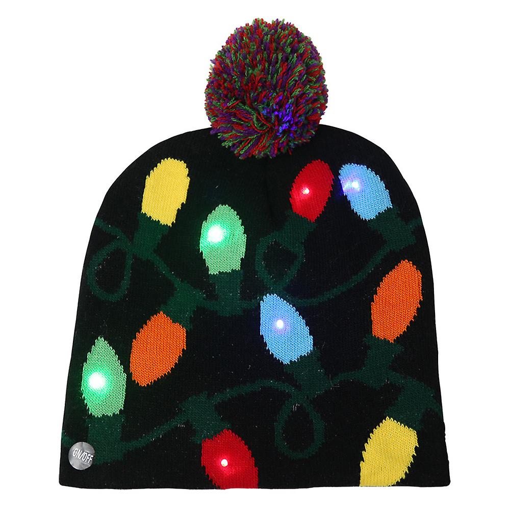 Christmas Snowflake Knitted Beanie Hat Xmas Pom Pom Slouch Cap With Led Light