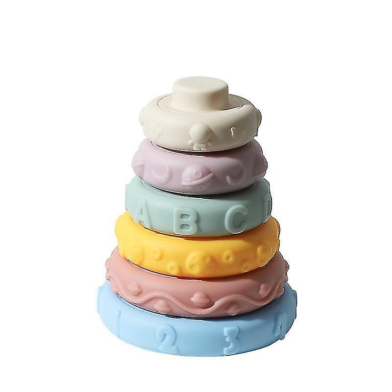 Mini Tudou 6 Pieces Circular Stacking And Nesting Toy For Babies, Soft Construction Ring Stacker And Teethers, Squeeze Game With
