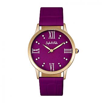 Sophie & Freda Sonoma Leather-Band Watch w/Swarovski Crystals - Gold/Fuchsia