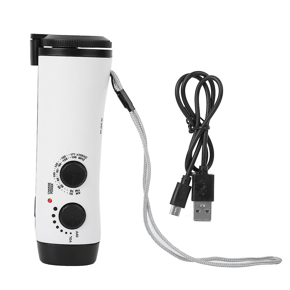 Lampe de poche multifonction d'extérieur en plastique à manivelle, radio, torche LED d'urgence, recharge de téléphone portable, blanc