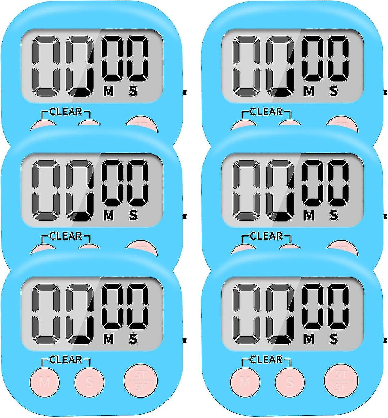 6-Pack Small Digital Kitchen Timers - Magnetic Countdown Timers