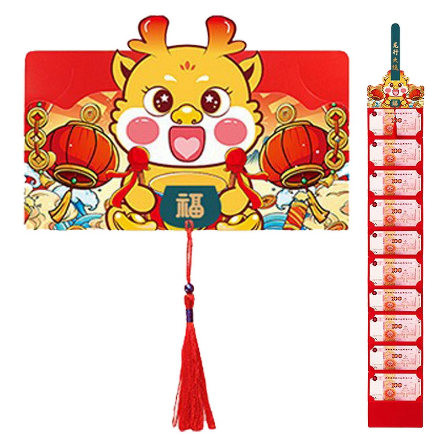 2024 Zodiac Dragon Year Red Envelopes Cute Cartoon Design Foldable with Tassel Lucky Money Red