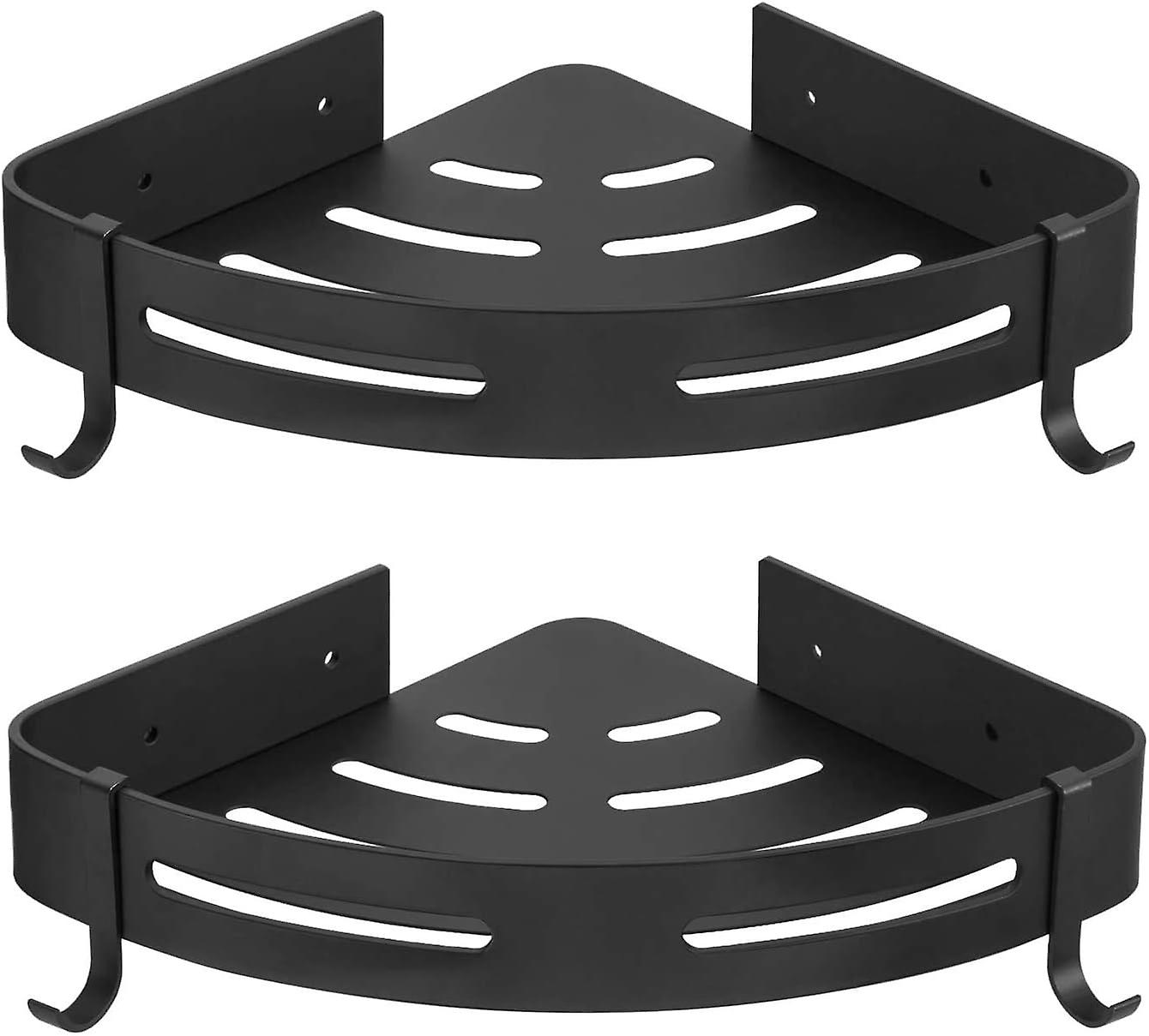 Shower Bracket - Rust-Proof Aluminum No-Drill Corner (Triangle) -22.5 * 4.5 * 30.5cm - Black 2pcs