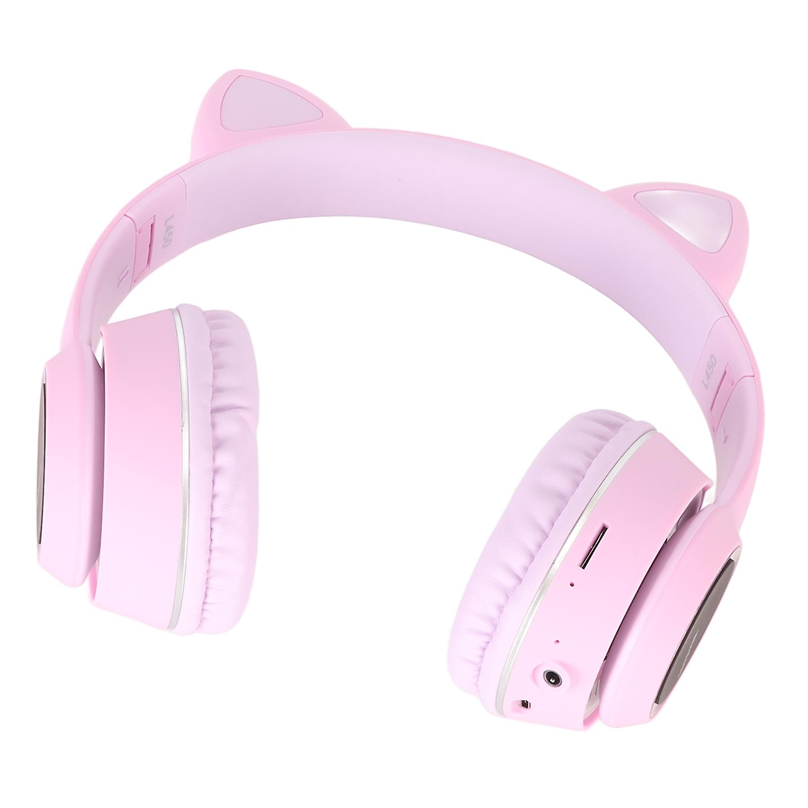 Bluetooth Cat Ear Headset HiFi Stereo Built in Mic Support Memory Card Line in Wireless Headphone with LED Light Purple 