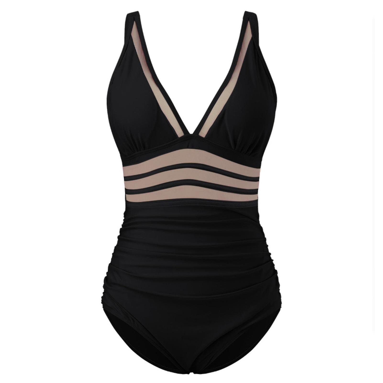 Women's One-piece Mesh Splicing Swimsuit Quick Drying Comfy Soft Swimwear for Travel Beach