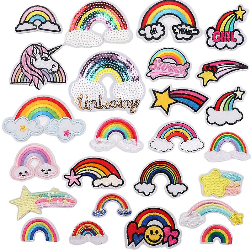 Embroidered Patch, 25 Pcs Iron-on Patch for Clothing, Rainbow Jeans Patches, Fabric Repair Patch, De