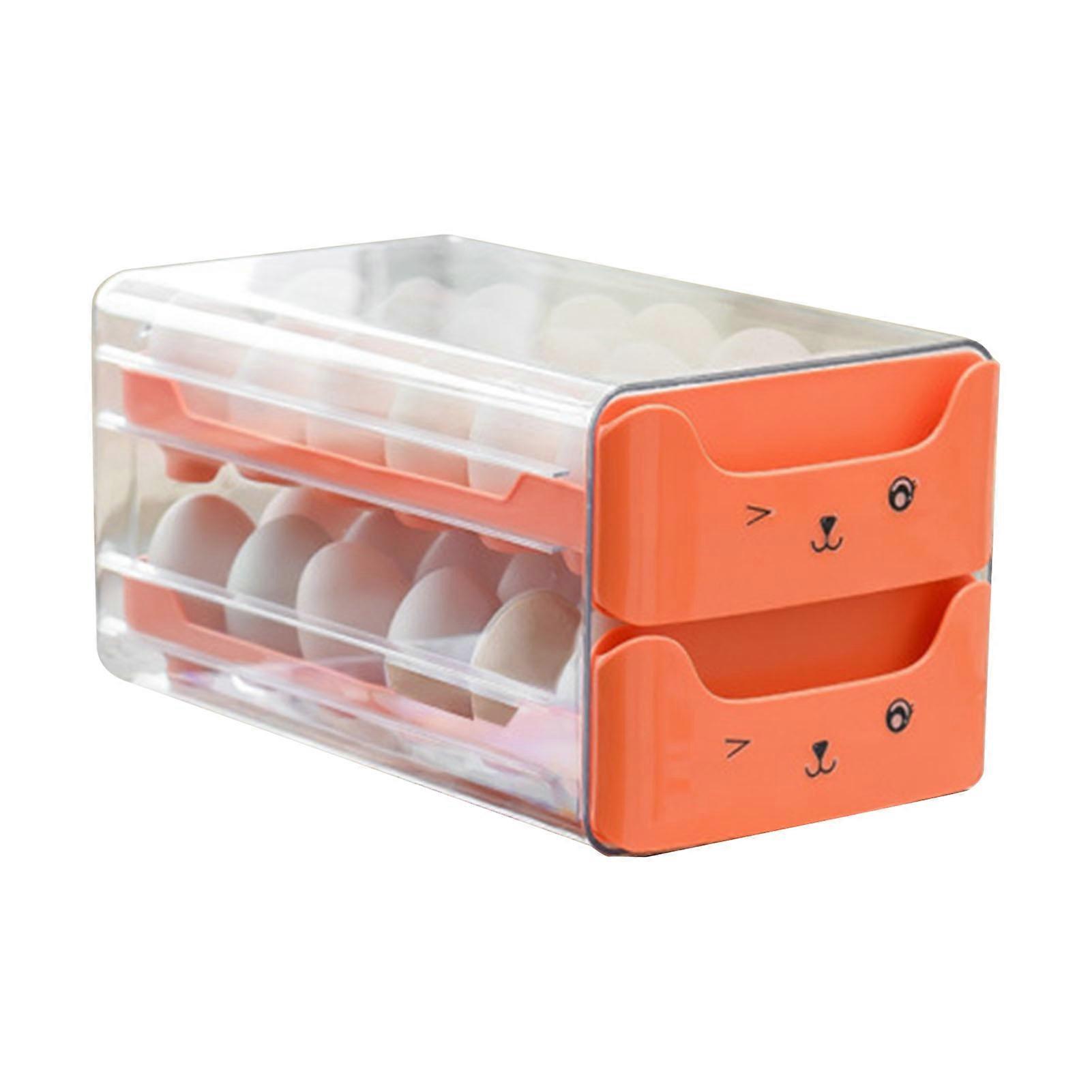 Double Layer Egg Drawer Transparent Lengthen Independent Slot Egg Holder Egg Storage Container for Refrigerator Orange