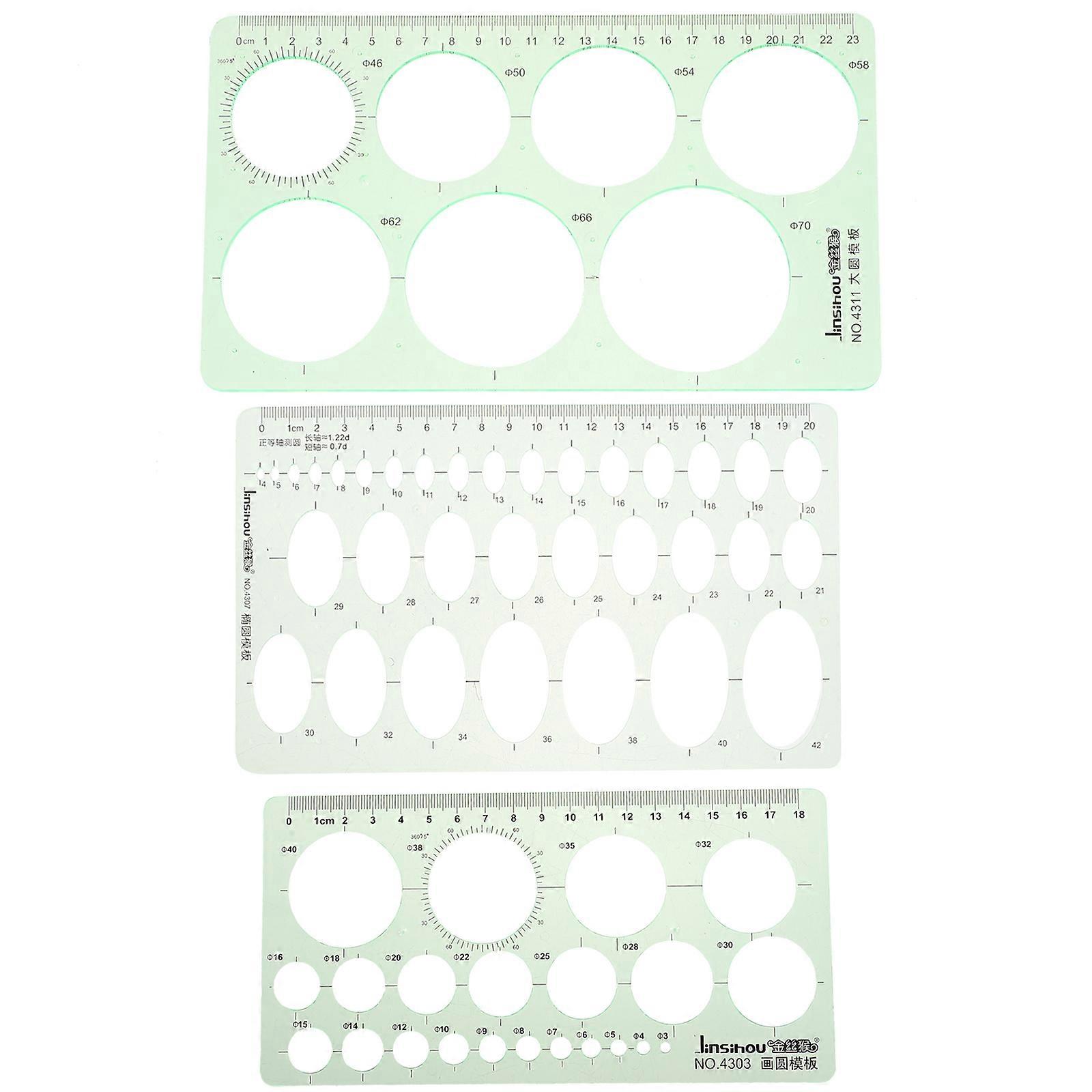 3Pcs Geometric Drawings Templates Stencils Plastic Measuring Template Rulers for Drafting