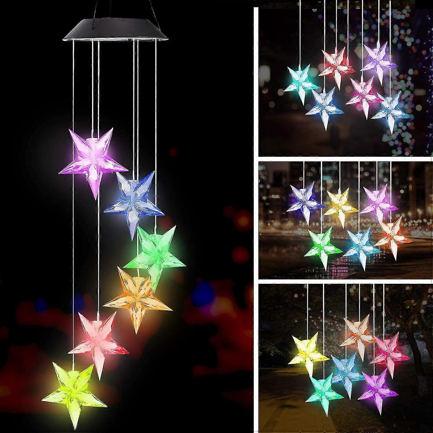 Guirlande lumineuse solaire à LED changeant de couleur, carillon éolien en forme d'étoile, éclairage d'extérieur