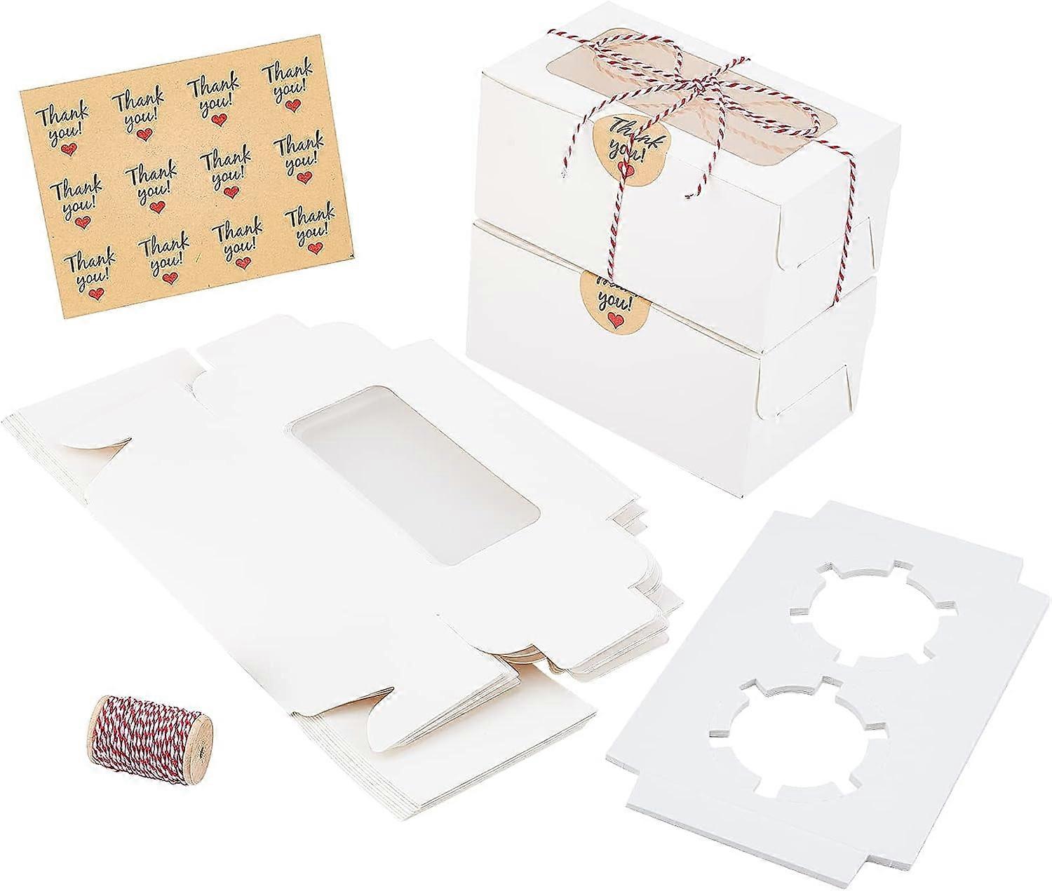 20 Sets Cupcake Box Set 6.26x3.54x2.99 White Bakery Boxes with 2 Inserted Holders and Window Food Grade