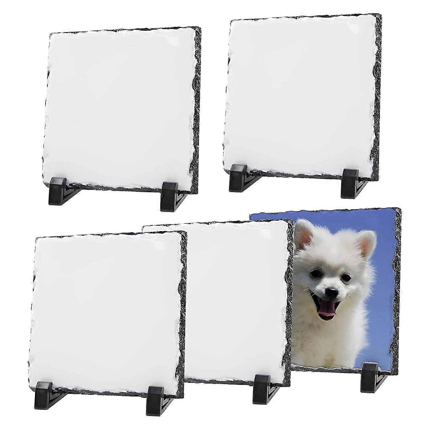 5 Pack Sublimation Blanks Stone Picture Frame Heat Transfer Rock Photo Plaque 6x6 Inch With Display