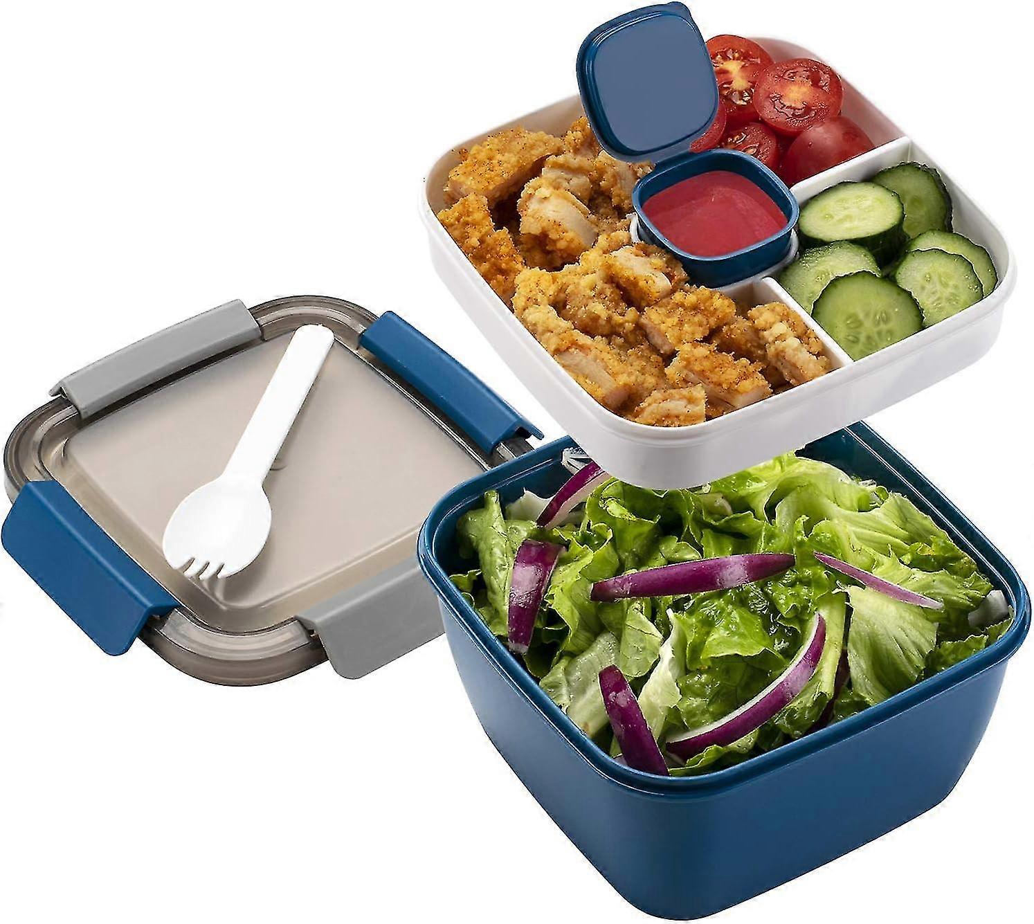 Salad Lunch Container To Go,with 3 Compartments,for Salad Toppings, Snacks, Men, Women