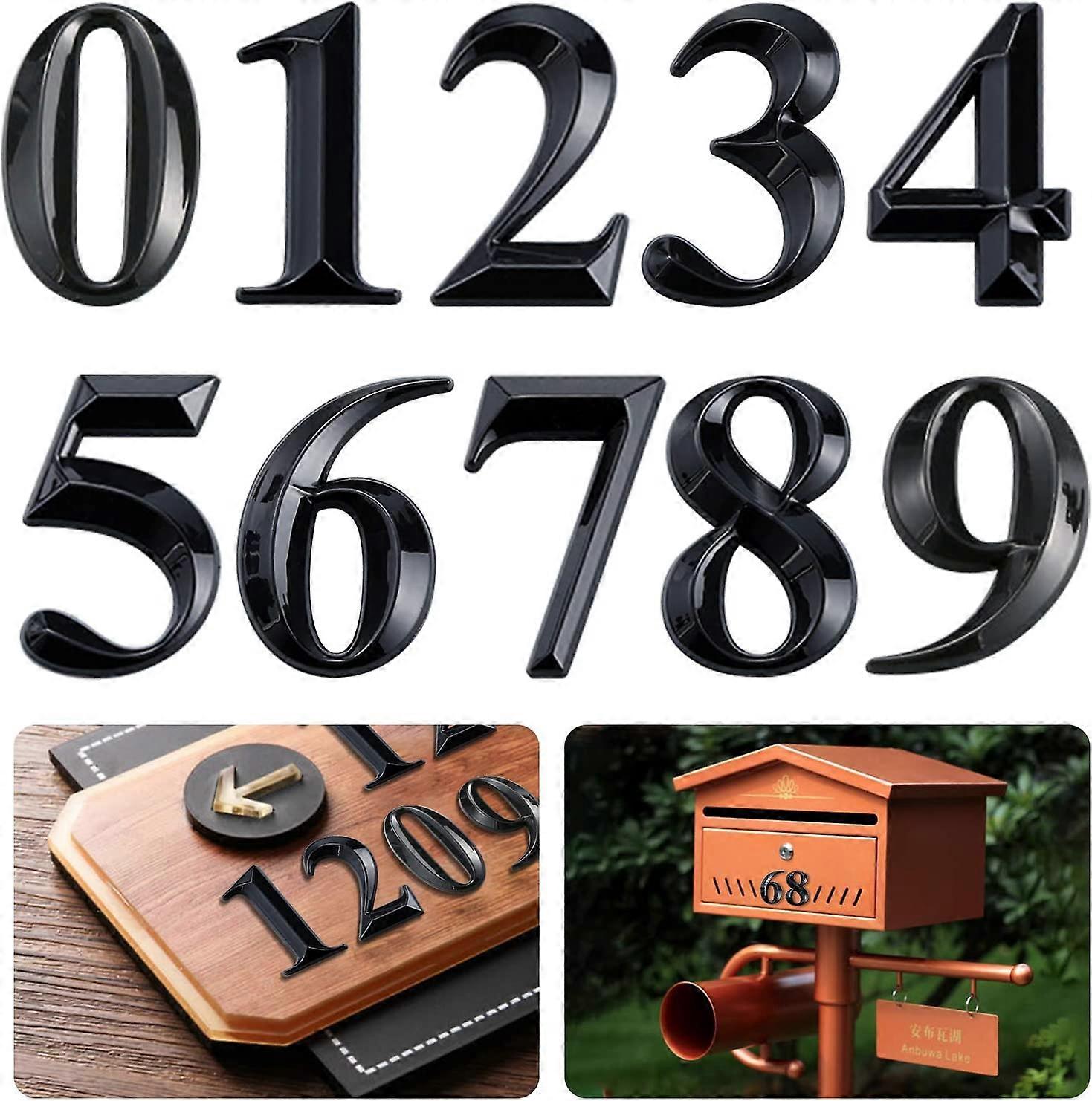 10 Pcs Self-Adhesive 3D House Numbers Mailbox Address Numbers 0-9(Black)