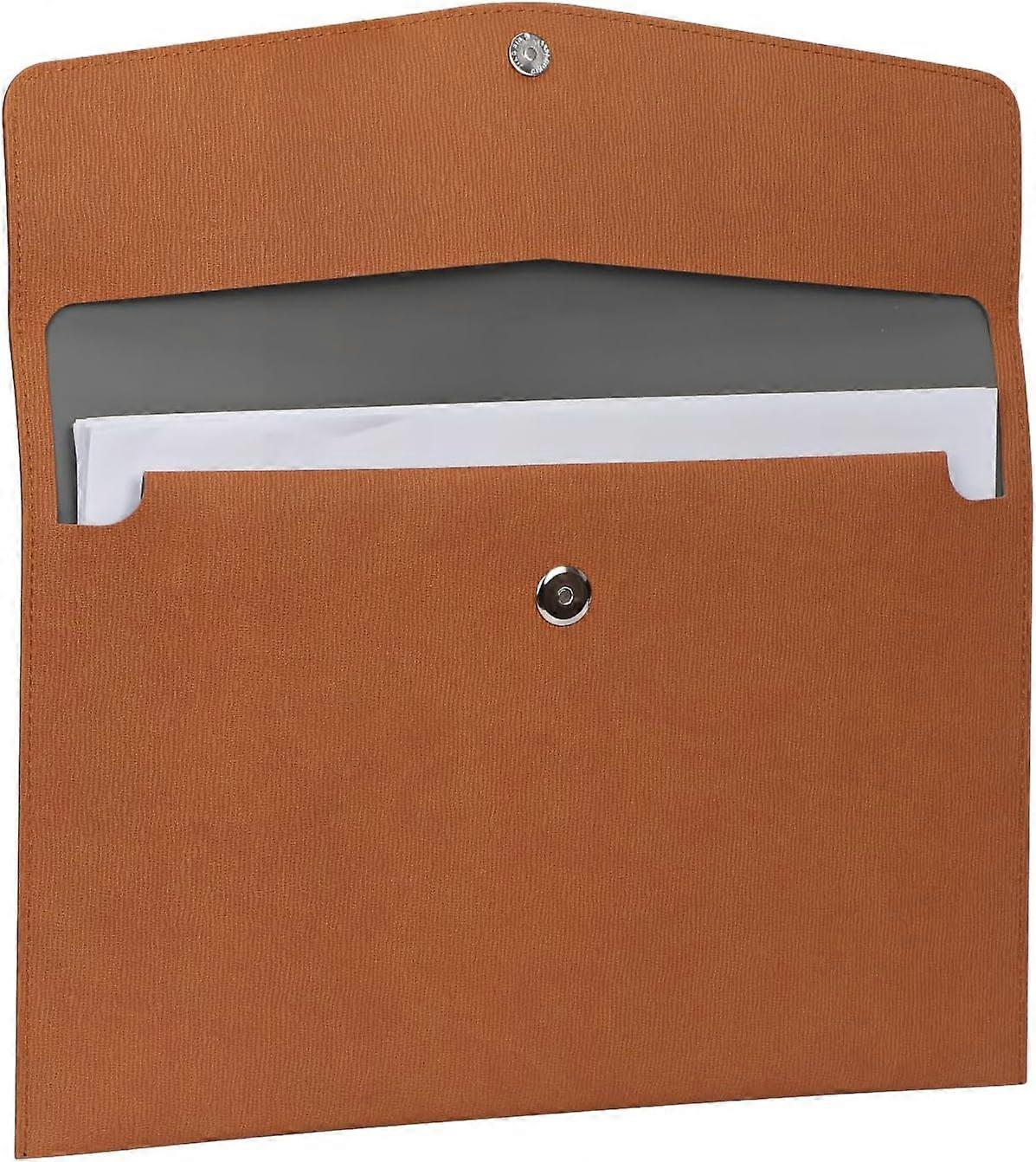 A4 Document File Folder, PU Leather A4 Pocket Envelope Folder Wallets Plastic Document Expanding File Organizer Portfolio Storage Case Brown