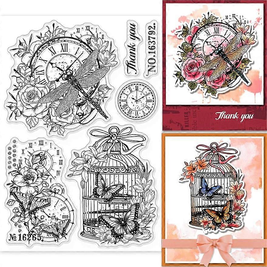 1Sheet Vintage Clock Clear Silicone Stamps