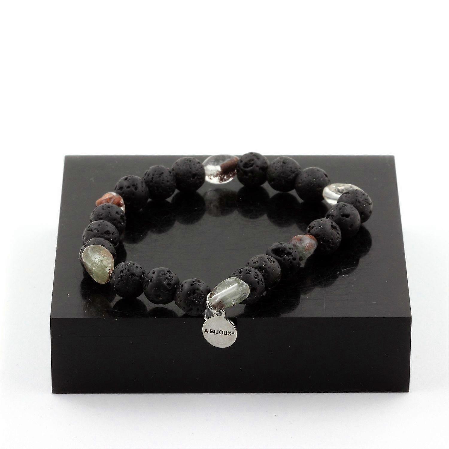 Green Phantom Quartz Bracelet from Brazil + 8 mm Lava Beads