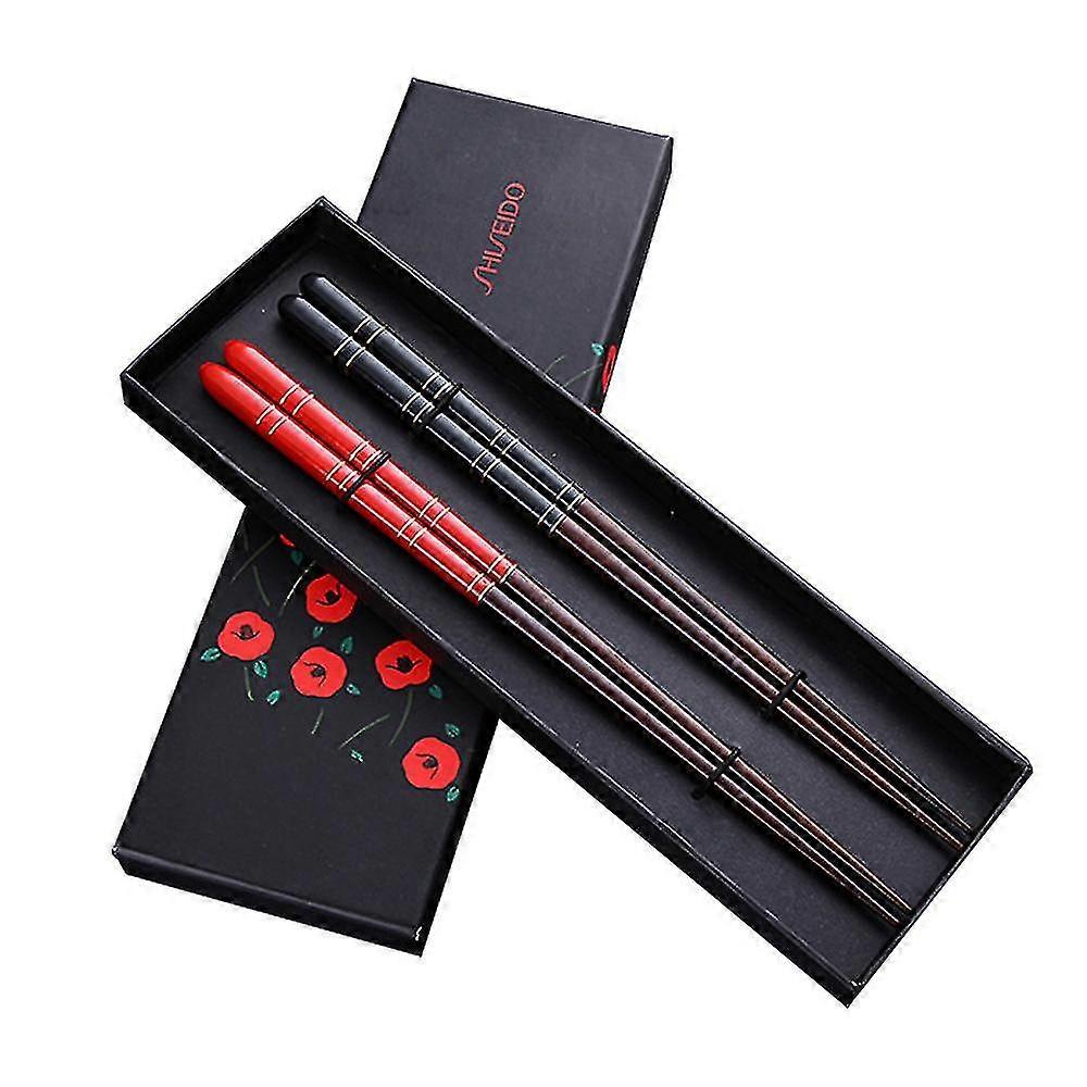 2 paires de baguettes réutilisables de style classique Chop Sticks Coffrets cadeaux, plat