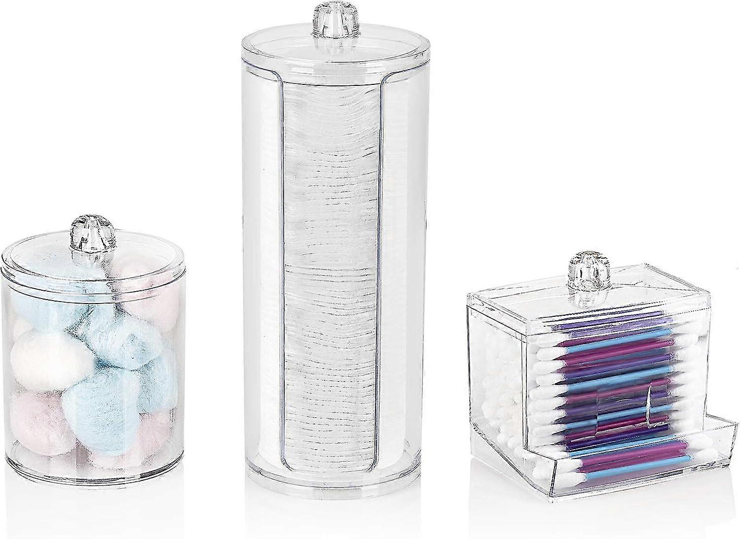 Makeup Organizer - Cotton Swab Holder And Multi-function Cylindrical Storage Box With Plastic Lids (classic)