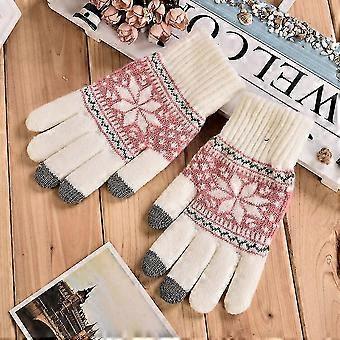 Winter Touch Screen Gloves Snow Flower Printing Keep Warm For Women