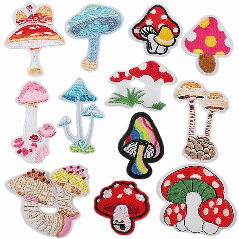 12Pcs Clothes Patches for Holes Iron On, Mushroom Patches for Clothing Repair, Denim Patches for Inside Jeans Crotch