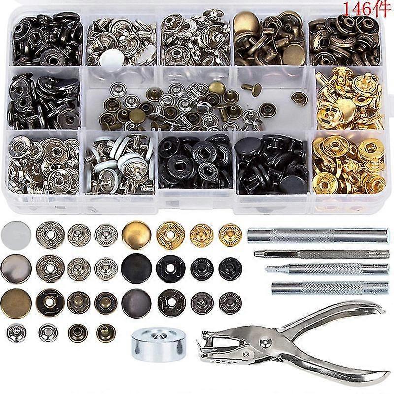 146pcs Snap Clasps Kit Metal Button Snaps Press Studs