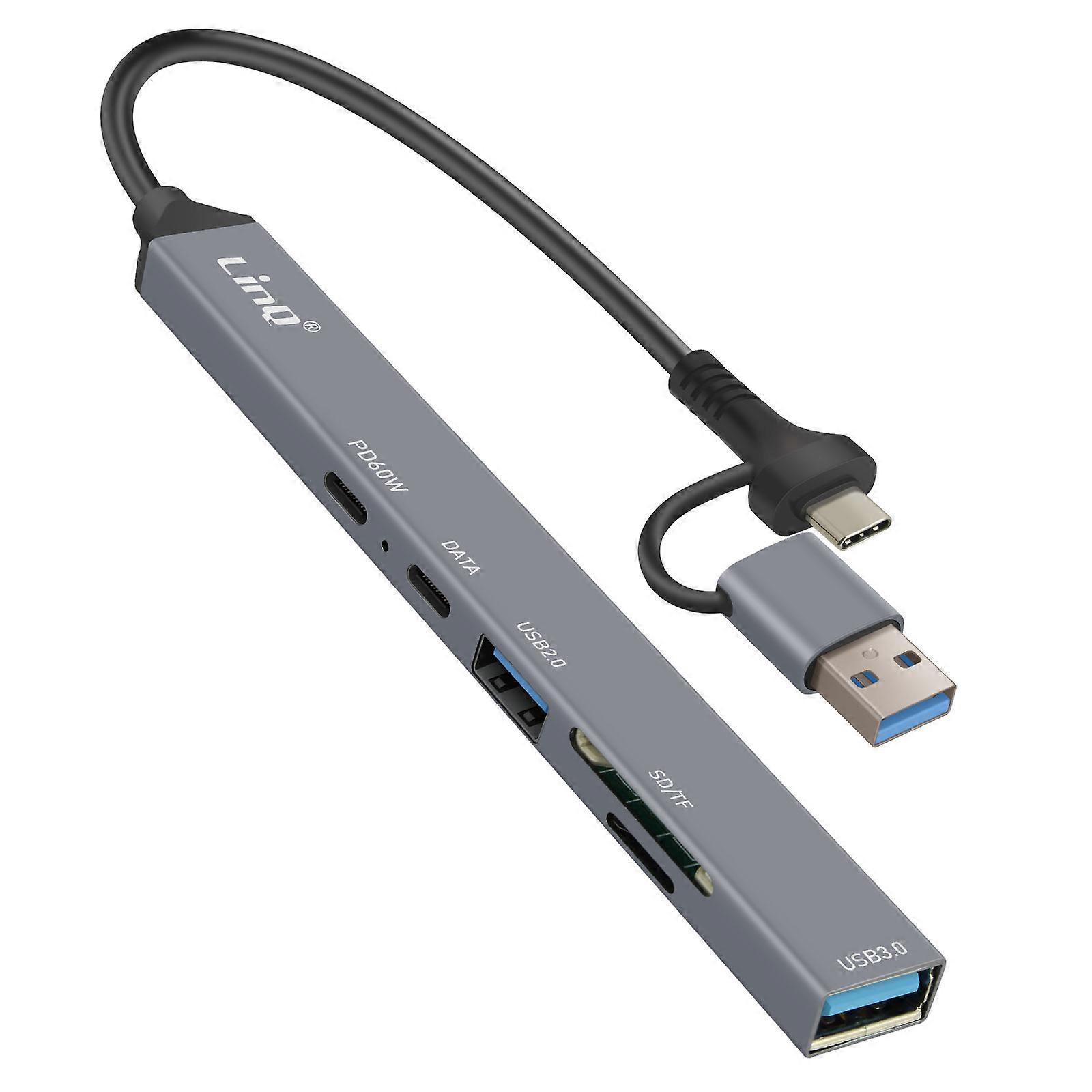 USB Hub Desteği OTG USB-C Güç Dağıtımı 60W ve SD / TF Kart Okuyucu, Gri
