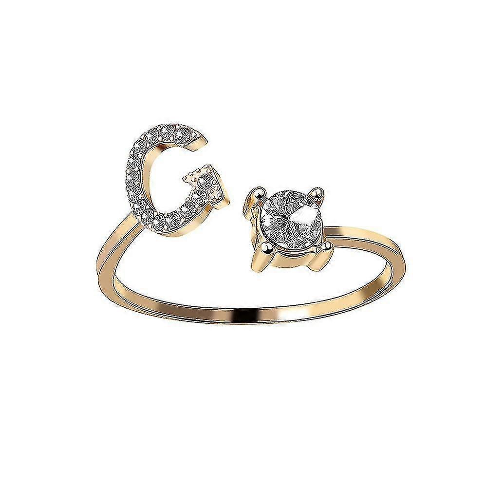 26 Letter Ring Gold Metal Adjustable Open Ring, Initial Name Letter Ring-size:g
