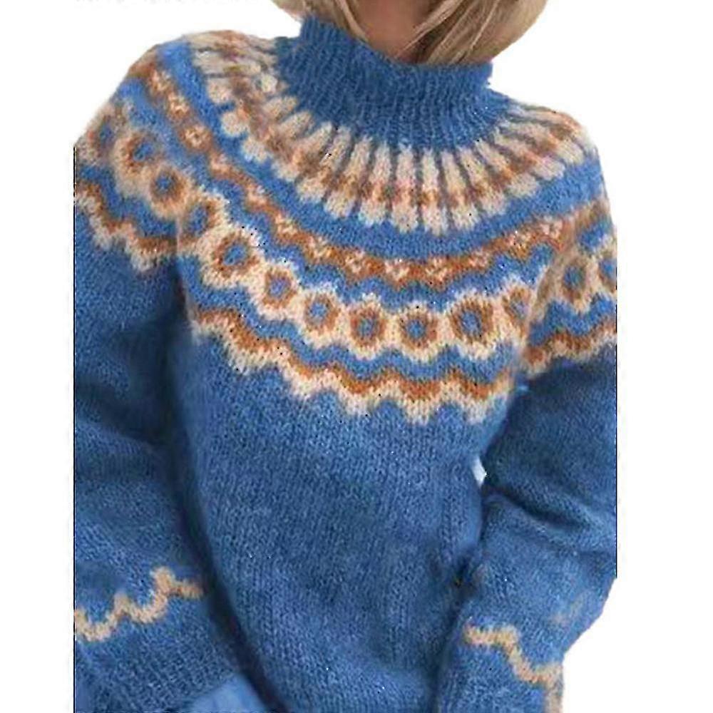 Damenpullover mit hohem Kragen, grober Jacquard-Strickpullover für Damen