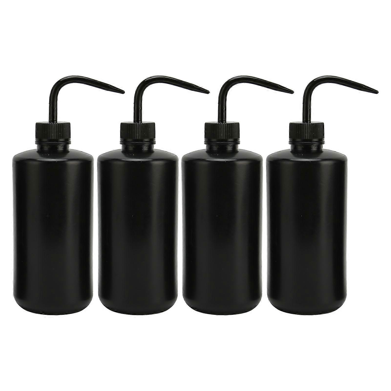 4pcs Tattoo Washing Squeeze Bottle Curved Spout Tattoo Watering Can with Scale Line 500ml Black