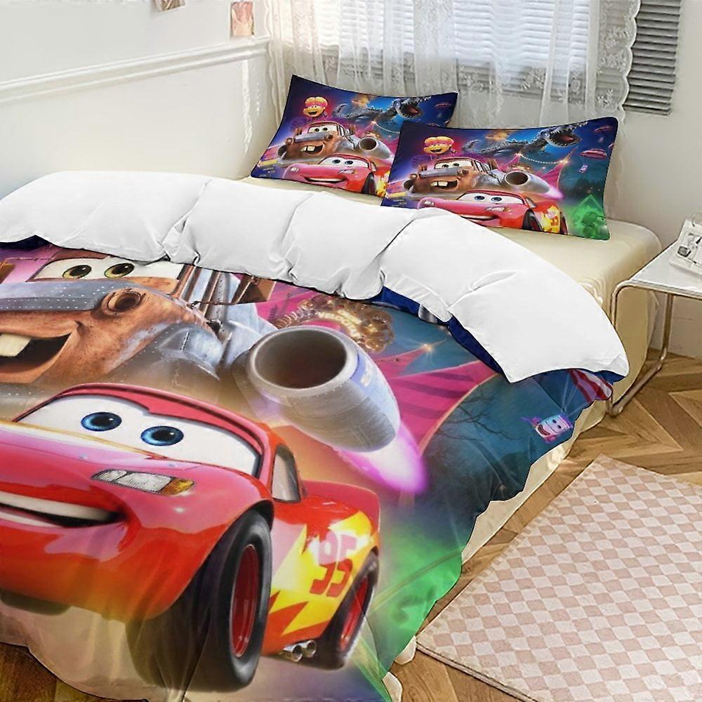 Bedding set HF47 Pixar Cars Bedding Comforter Sets, 3-Piece Bedding Set Soft Warm Bed Set with 1 Duvet Cover And 2 Pillowcases for Bedroom All Season 