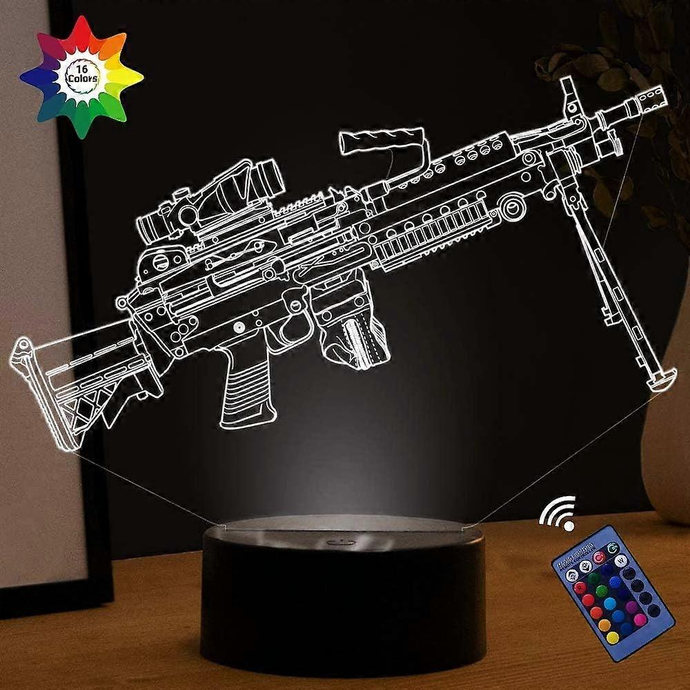 Creative 3D Submachine Gun Lamp Night Light 16 Colors Changing USB Powered Remote Control Touch Switch Decor Lamp Optical Illusion Lamp LED Table Lamp