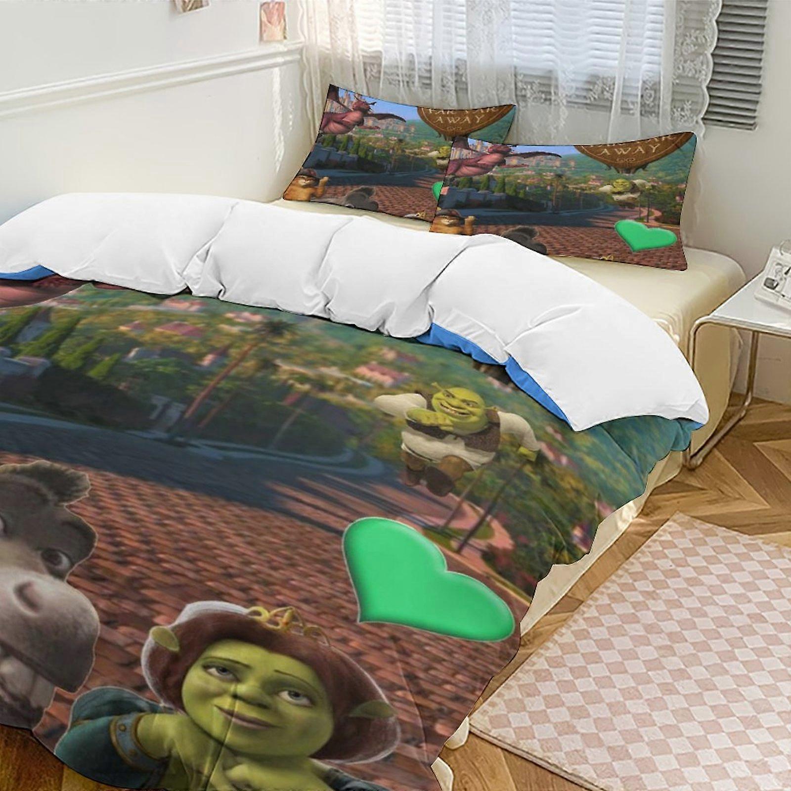a2444 Lençóis Shrek Conjunto de Cama Capa de Edredão Capa de Edredão Tema dos Desenhos Animados Lençóis de Quarto Infantil iip2444
