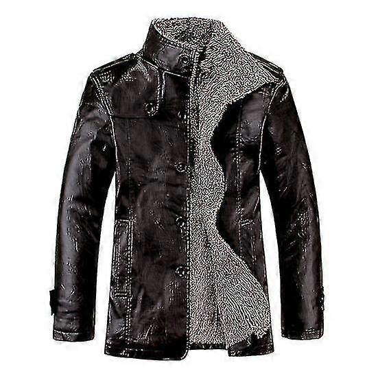 Vinter läderjacka Män Vinterjacka Män Vinterrockar för män Pu Läderpäls Päls Varm lång Business Casual Jacka