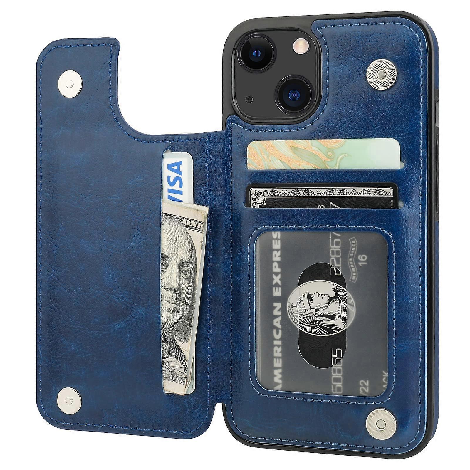 Compatible with iPhone 13 Wallet Case with Card Holder, PU Leather Kickstand Card Slots Case, Double Magnetic Clasp Durable Shockproof Cover 6.1 Inch