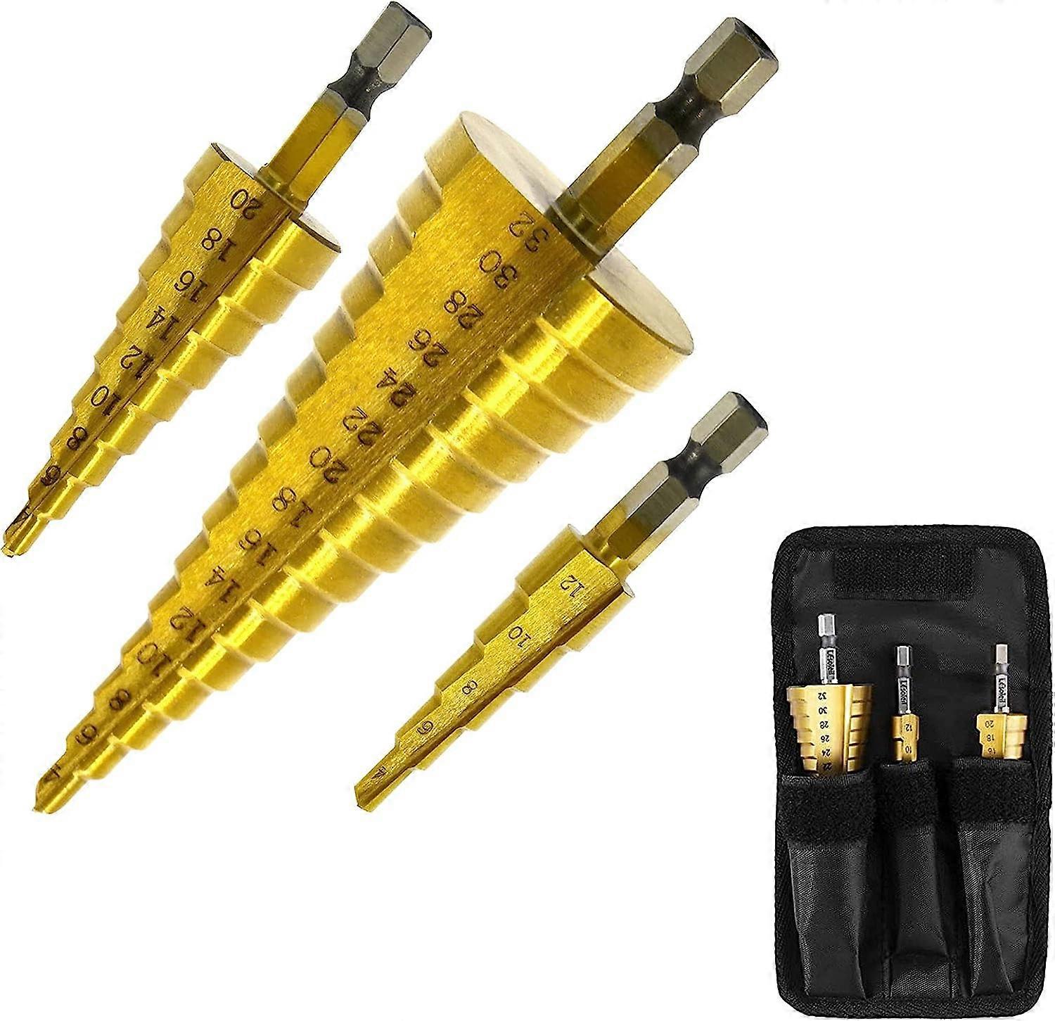 Step Cone Drill Titanium Coated Hole Cutter Bit Set 4-12 20 32mm Tools Accessories(1set-3Pcs)