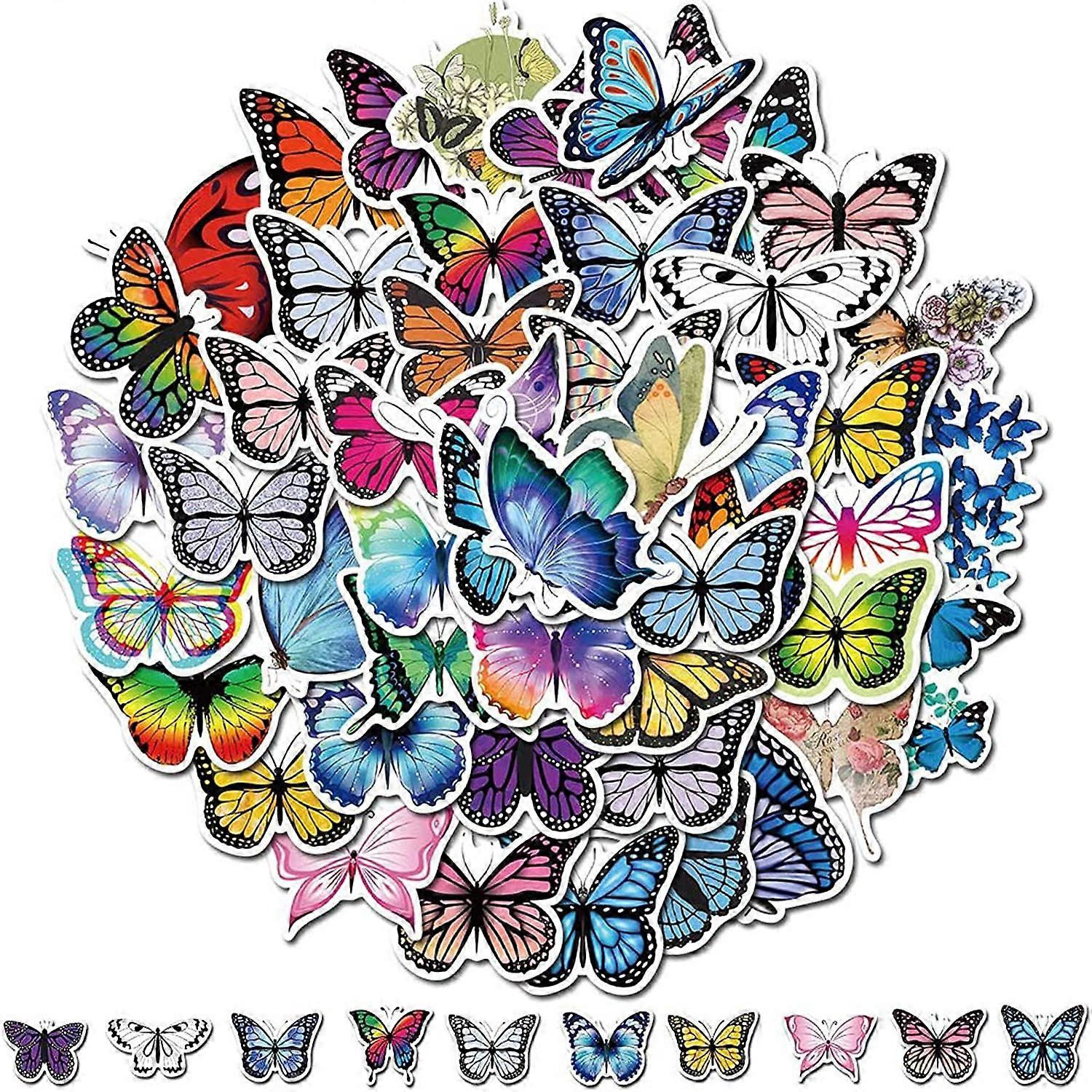 50個の蝶のステッカー、審美的なステッカー、かわいいステッカー、ビニールステッカー、ウォーターボトル用ステッカー、防水ステッカー、女の子の男の子のためのステッカー